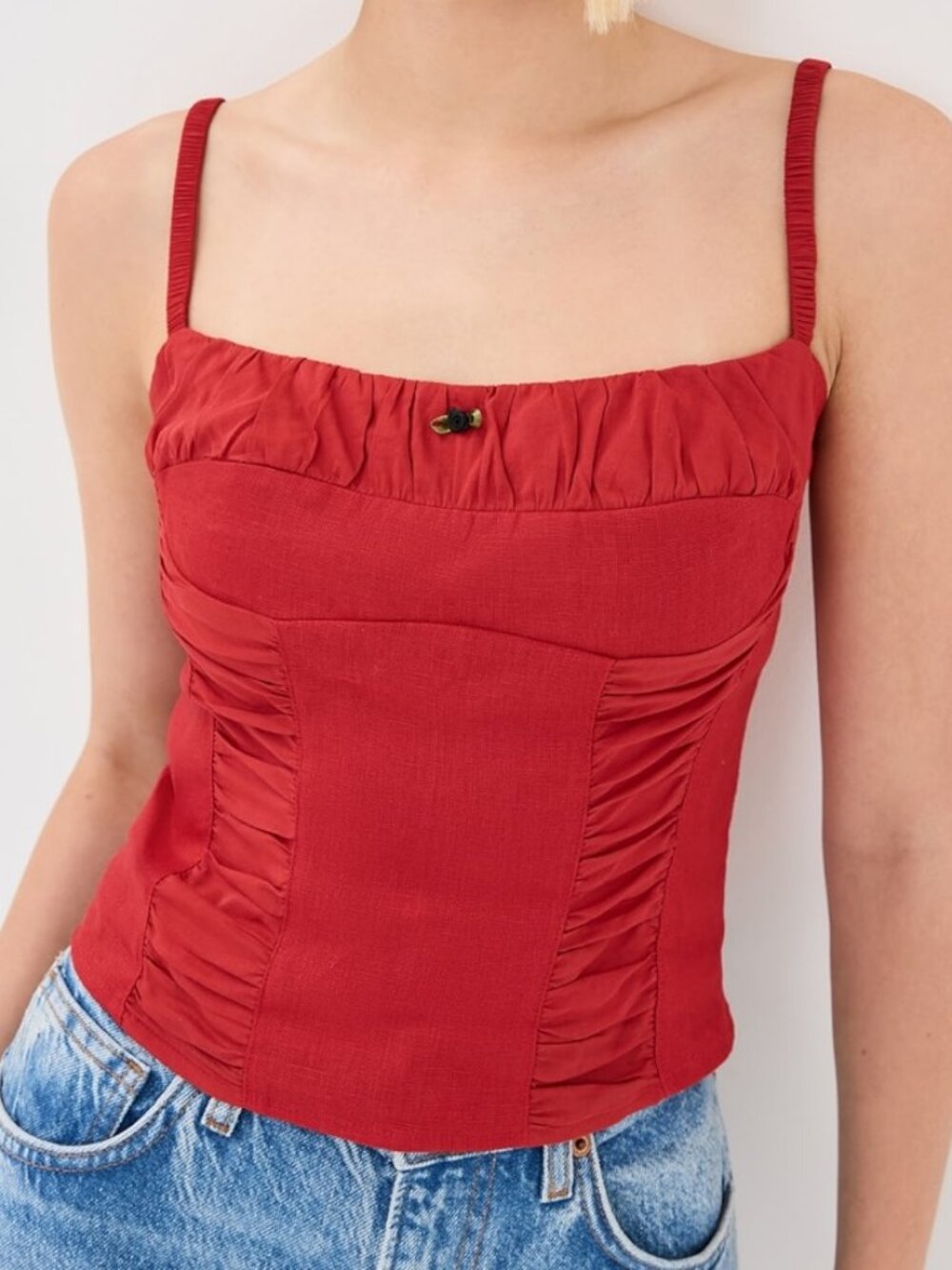 NWOT Reformation Emery Linen Top Lipstick Red Rosette Tank 0